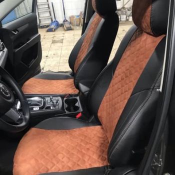 Авточехлы Автопилот черный коричневый алькантара Ромб